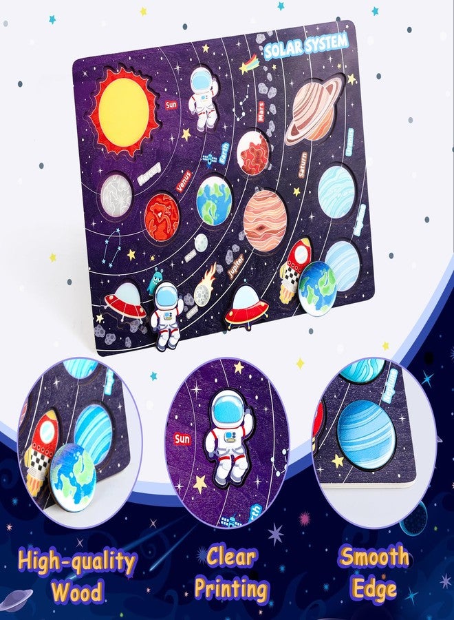 Gserin Wooden Solar System Puzzle for Kids, Montessori Toys Movable Planets Board Game for Toddlers, Outer Space Themed Preschool Science STEM Learning Activity - Image 3